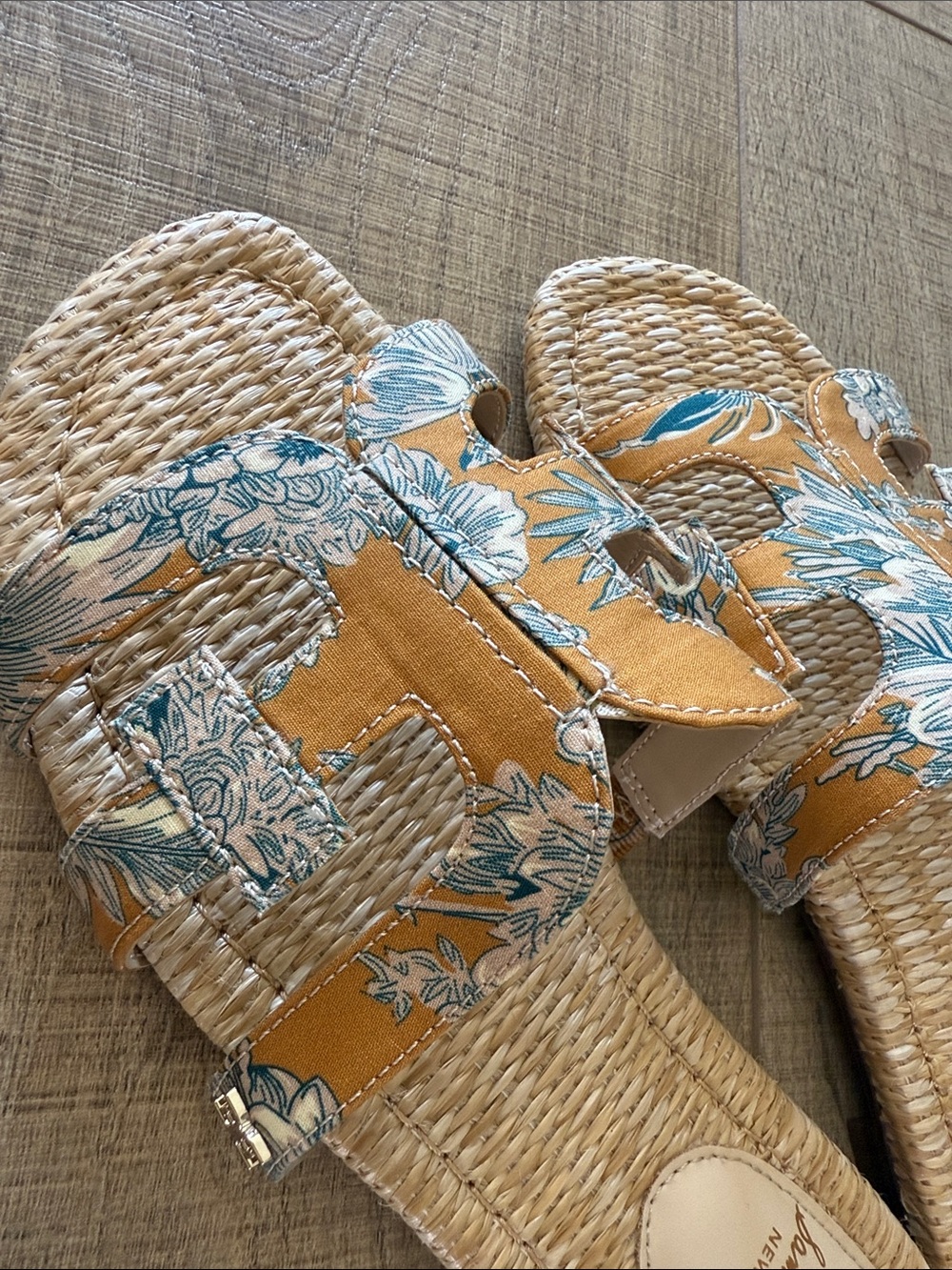 Sam Edelman Floral Mustard Woven Slide Sandals - Picture 2 of 5